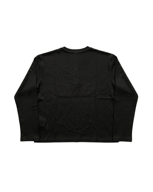 Black "Henley" Waffle Tee
