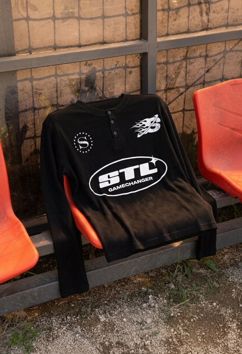 Style Loft Black Henley Waffle Tee