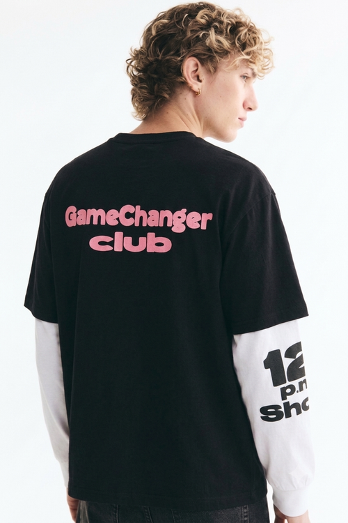 '12 P.M Show' Attached Sleeves Oversized Tee