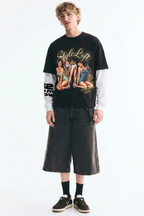 '12 P.M Show' Attached Sleeves Oversized Tee
