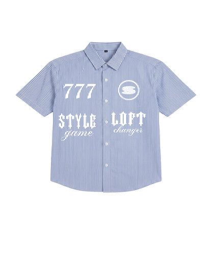 '777' Blue Boxy Shirt