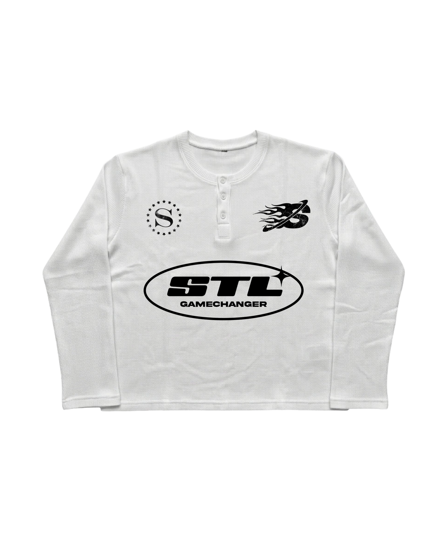 White "Henley" Waffle Tee