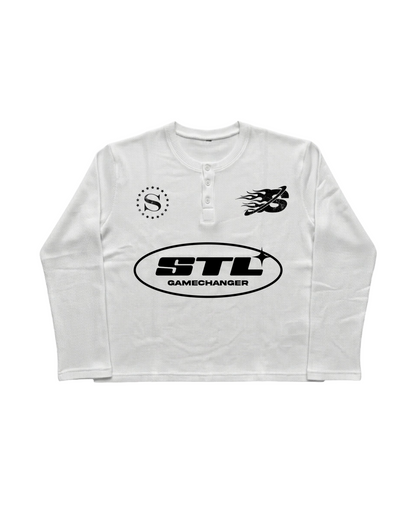 White "Henley" Waffle Tee