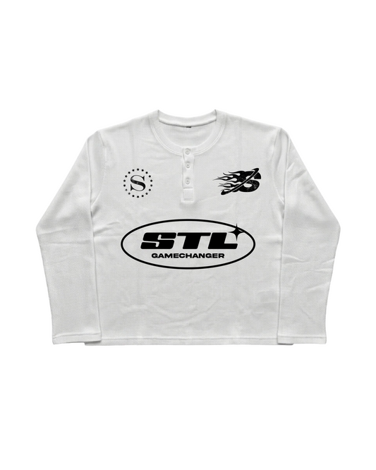 White "Henley" Waffle Tee