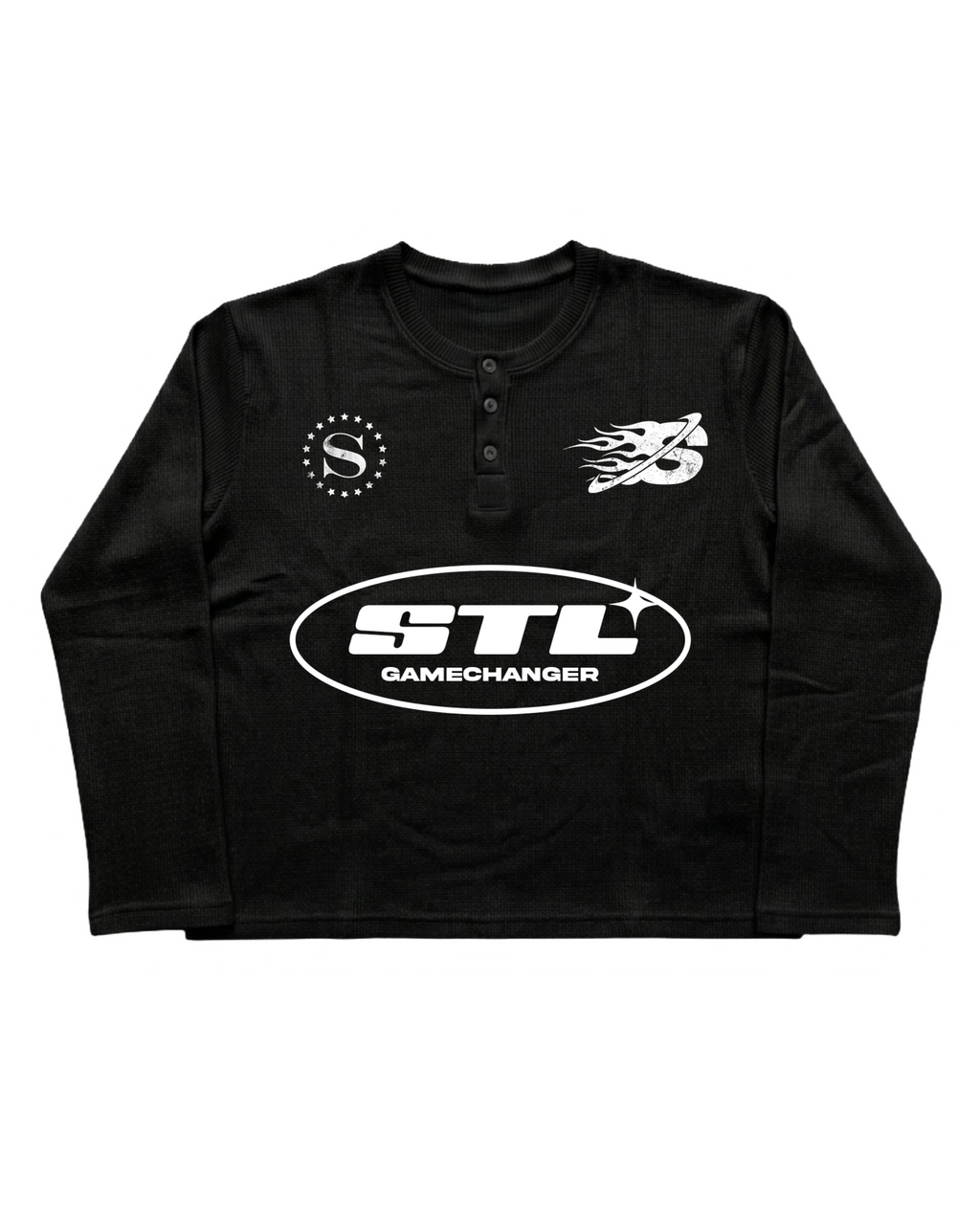 Style Loft Black Henley Waffle Tee